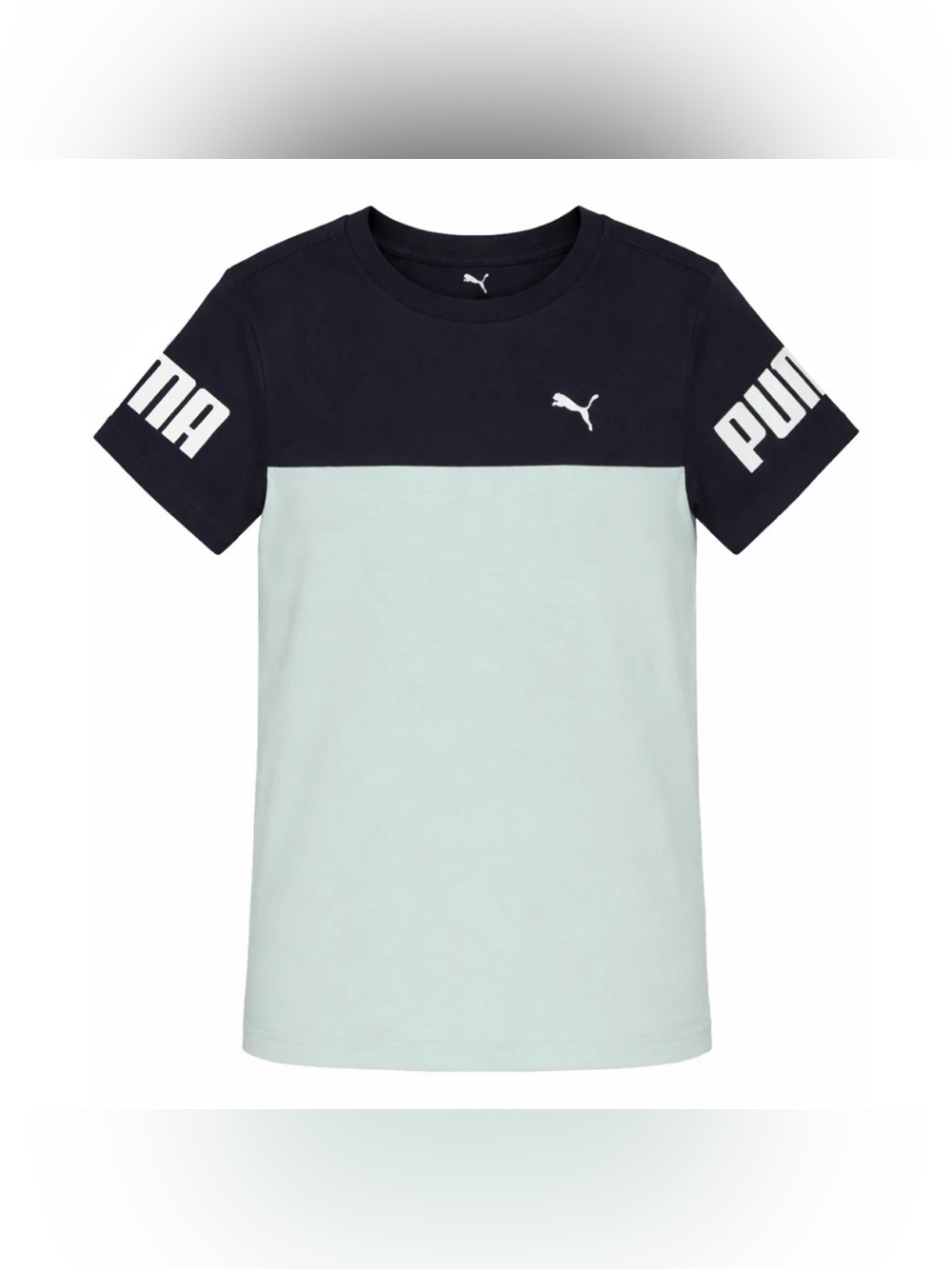 Puma Boys Short Sleeve Colorblock Tee in Black and Mint 98999